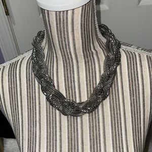 Braided and twisted silver necklace